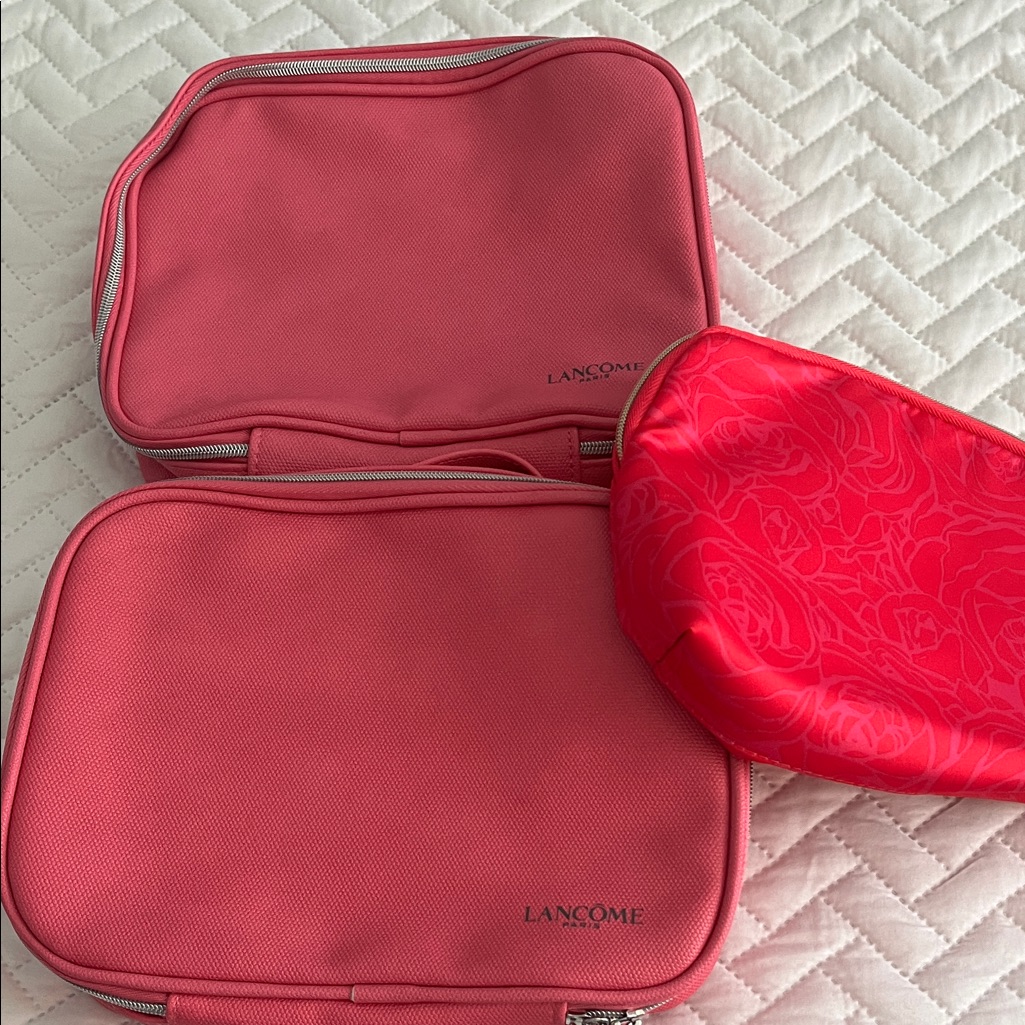 Lancome Pink And Red Cosmetic Bag Trio New